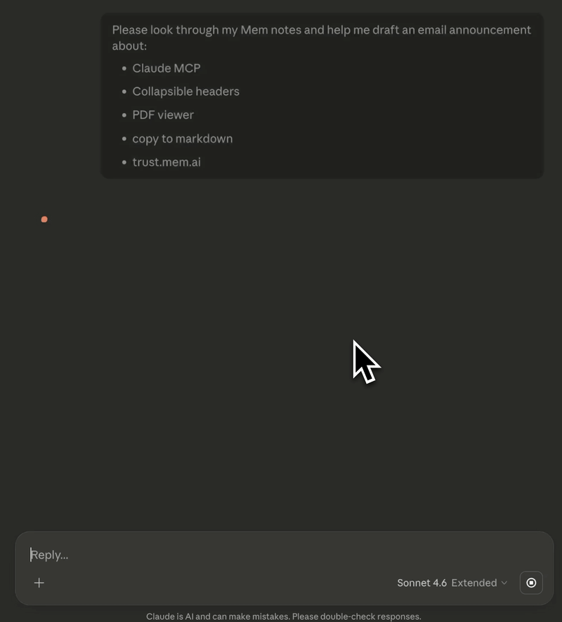 Claude using Mem notes through the Mem MCP connection