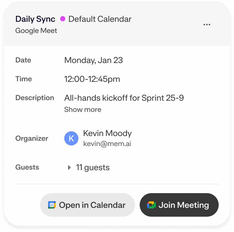 Mem note with calendar event context.