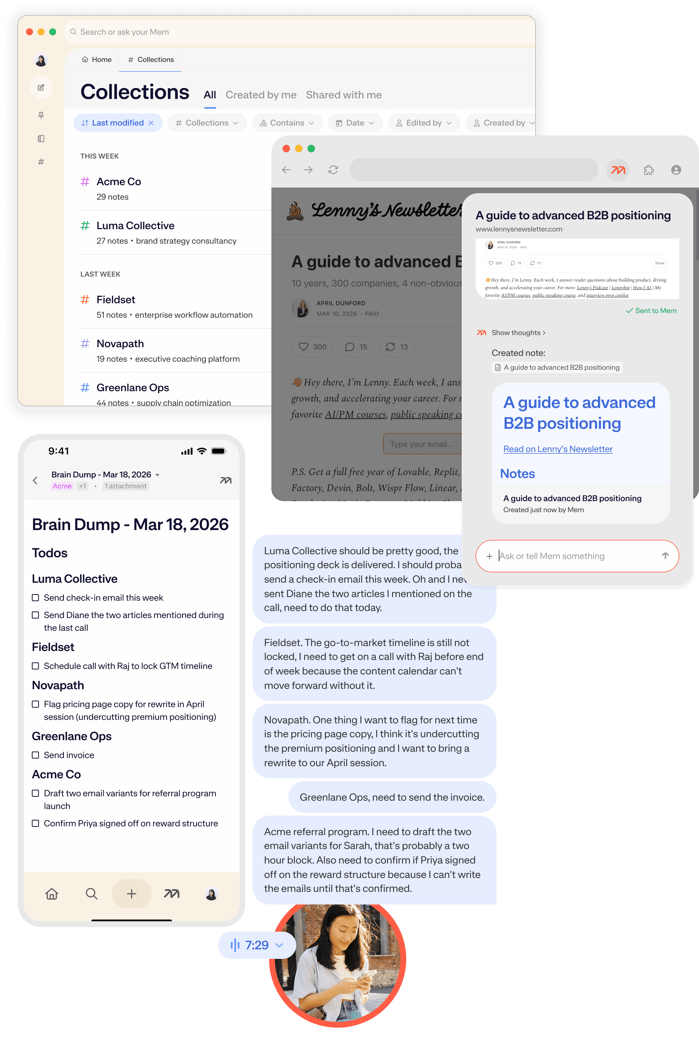 Mem consultant workspace with multiple client engagements.