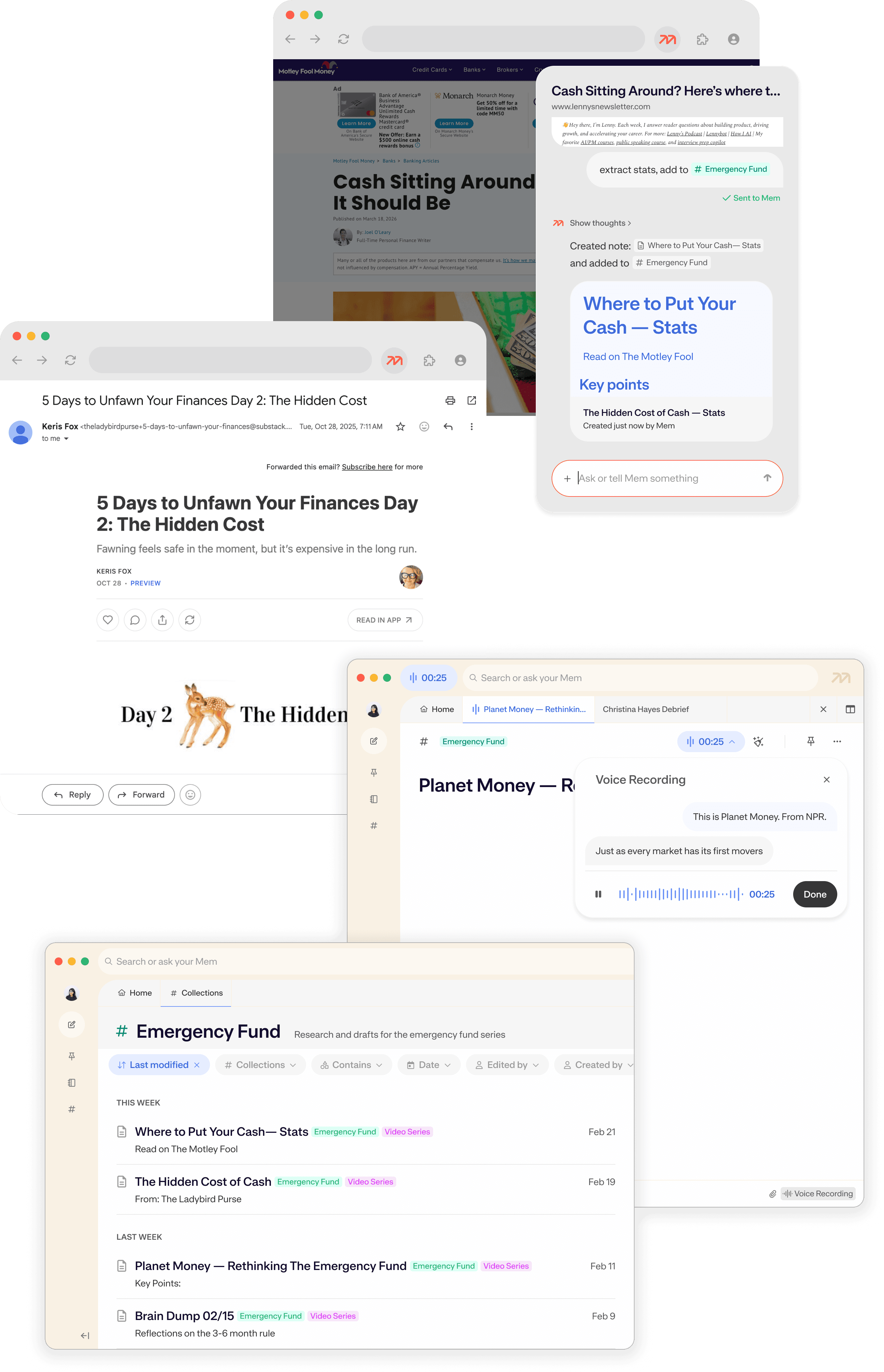 Mem content creator research workflow.
