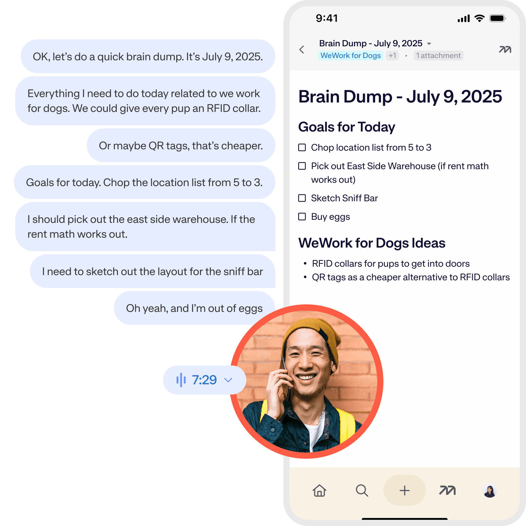 Mem Voice Mode capture for founder brain dumps.
